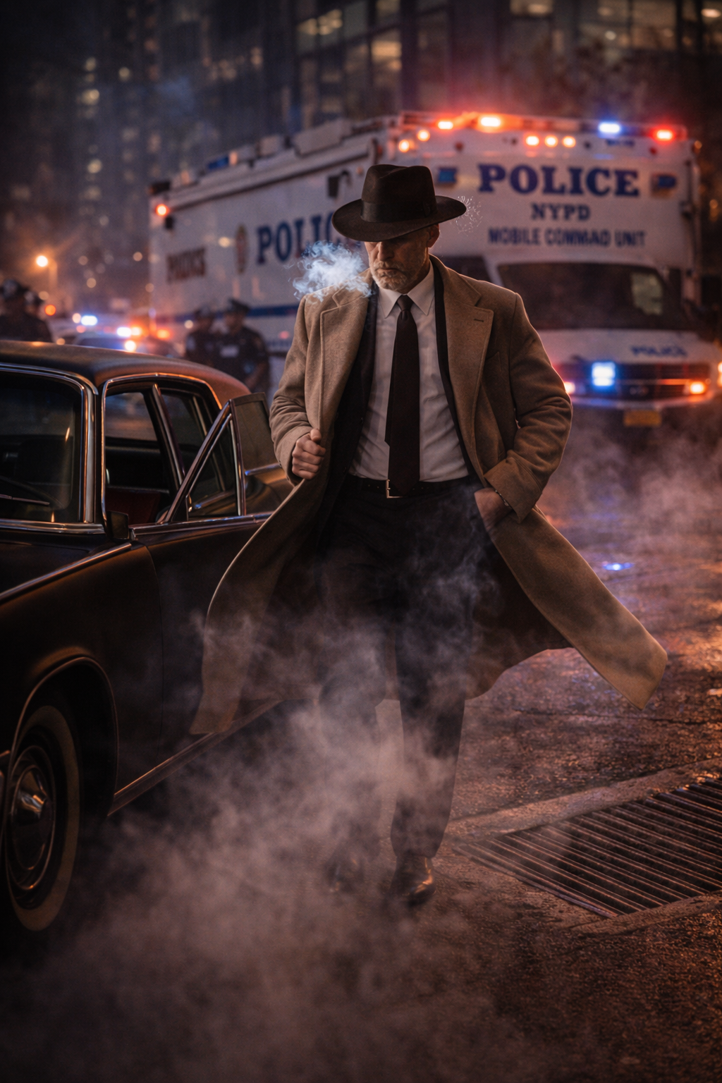 Miller in the police lights — and the Detective went to work