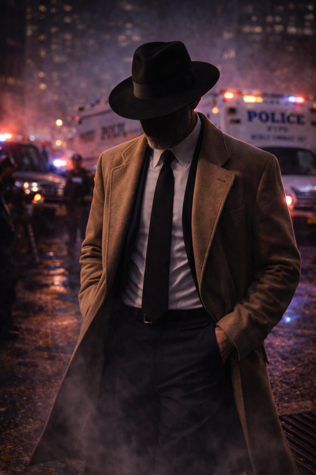 Miller lighting the cigarette — only his jawline illuminated, square, unshaven, scarred