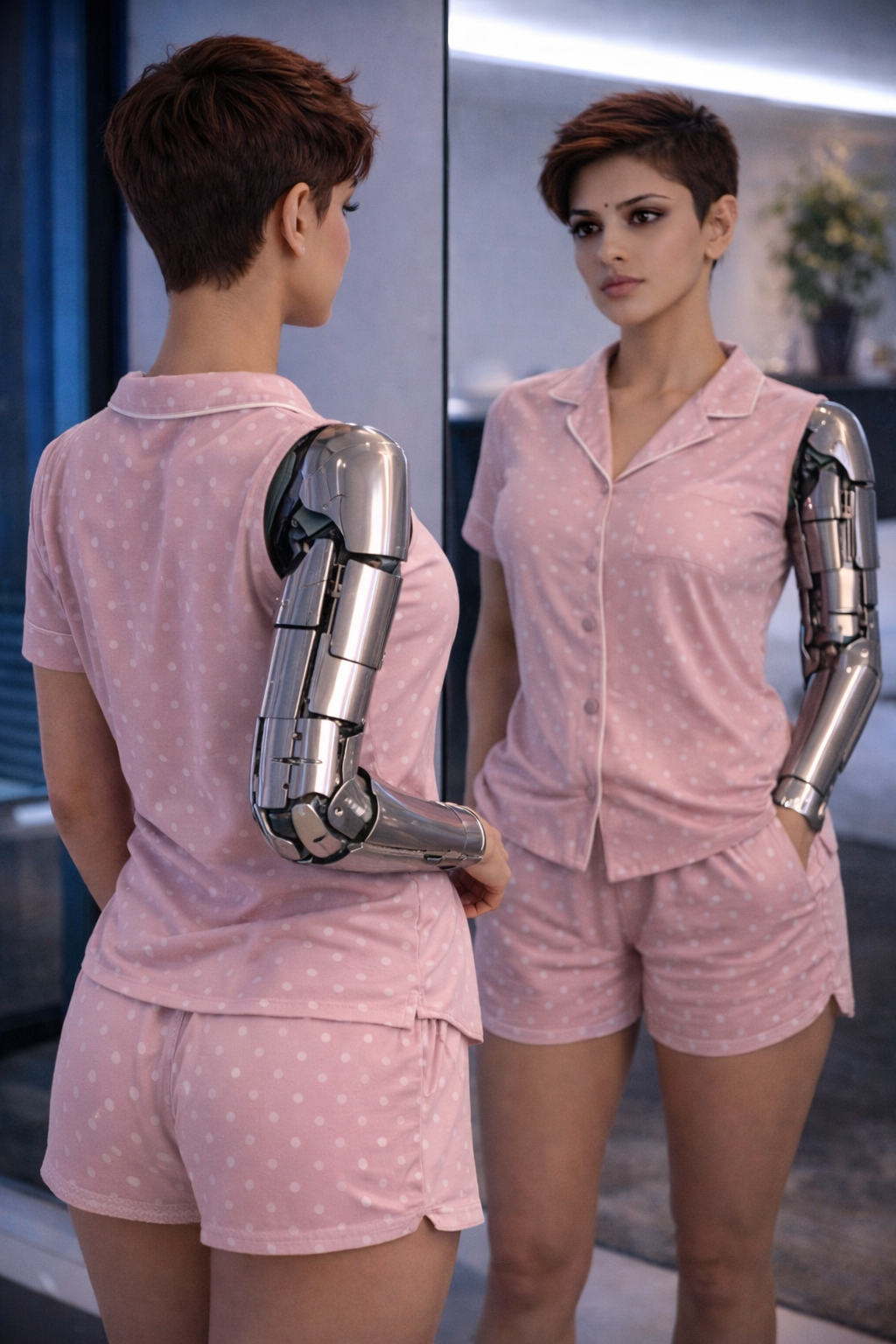 The floor-to-ceiling mirror — a masterpiece of synthetic biology staring back