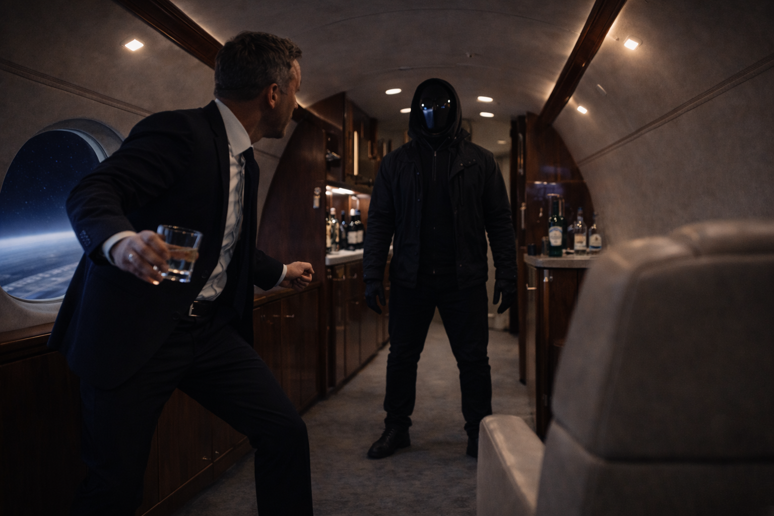 Zero standing — the mask of smooth featureless ballistic glass